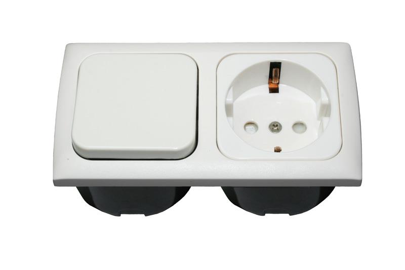 [1422130] Interruptor + 220v. con Marco y Caja Blanco