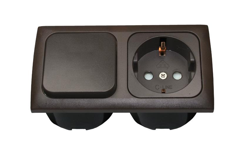 [1422131] Interruptor + 220v. con Marco y Caja Marron