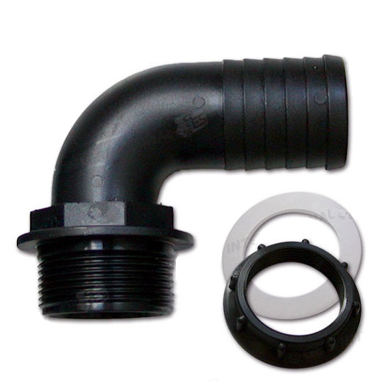 Kit Racor Curvo Macho 35mm Ø con conexión de manguera roscada curva, Completo con tuerca anular y junta