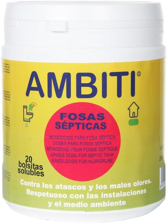 [5511097] Limpiador de Aguas Residuales, Atascos y Malos Olores, Ambiti Fosas Sépticas 20x Bolsitas de 20g, Monodosis