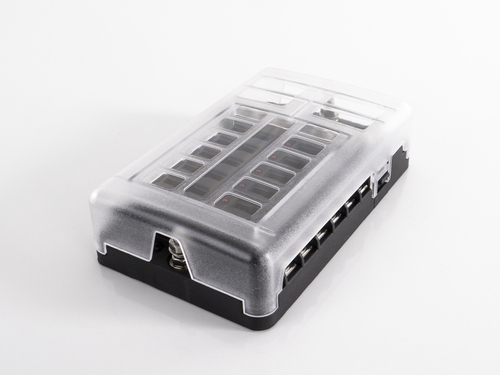 Distribuidor de corriente con portafusibles de 12 vías