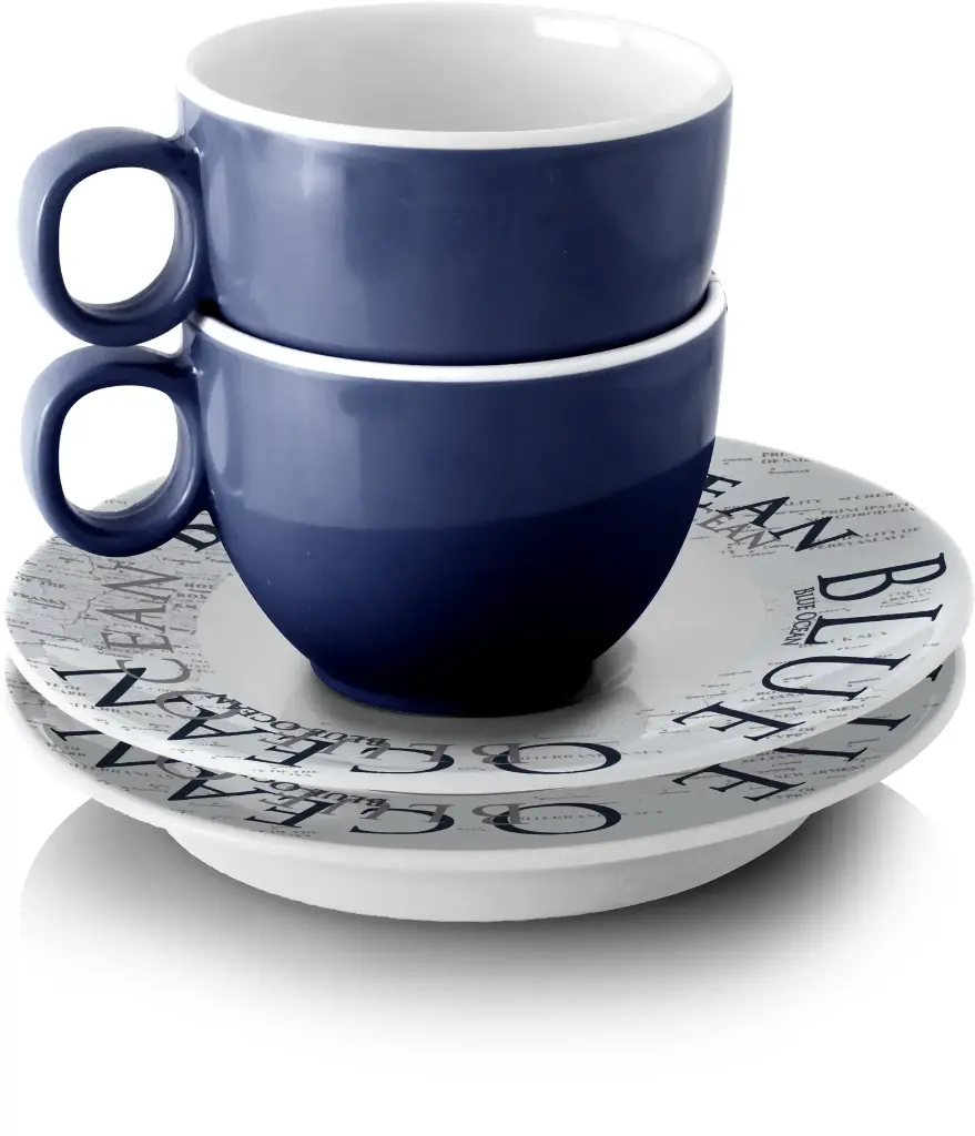 Kit 2x Tazas Café de melamina, Brunner Azul 85ml 2 tazas + 2 platos