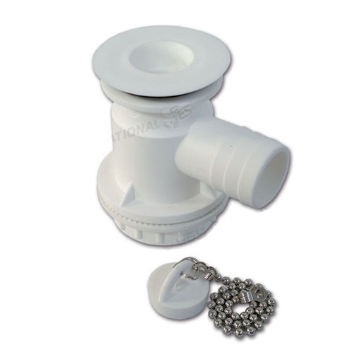 [0541025] Desagüe con sifón y Tapa, Salida única de 50mm Ø, Soporte para manguera 25mm Ø, Orificio de drenaje 30mm Ø