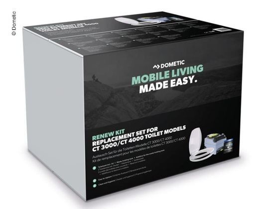 [0591101] Dometic WC Kit Renovacion para modelos CT 3000, CT4000: Asiento de inodoro y tapa, cubierta del anillo de descarga, tanque de fecales y tableta PowerCare