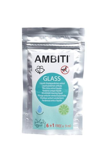 [5511089] Líquido Limpiaparabrisas Antical, para Depósito del Limpiaparabrisas, Desincrustante de Mosquitos, Ambiti Glass Perfume Limón 6+1 Monodosis Hidrosolubles Concentradas de 9ml